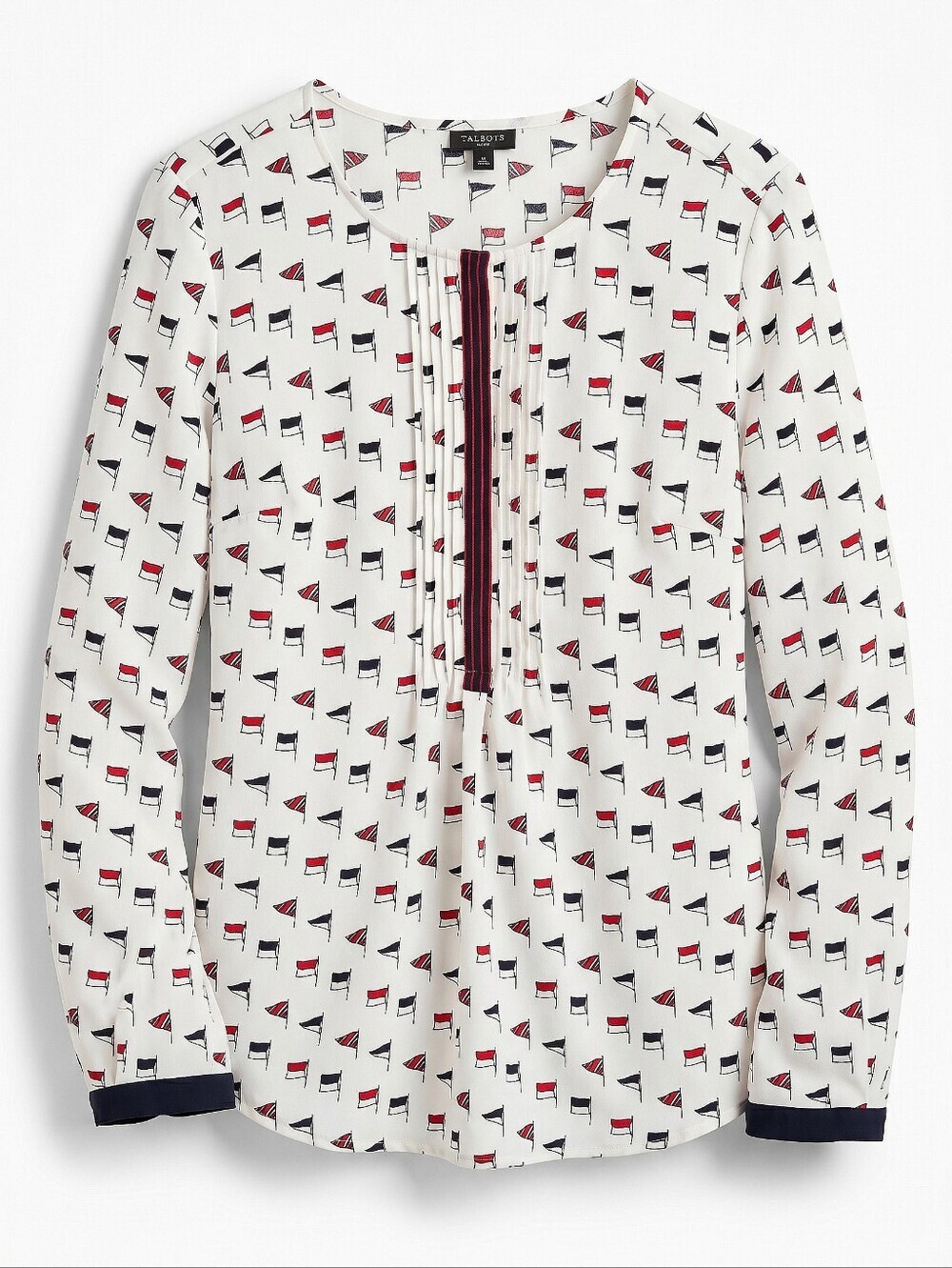 NEW! Talbots White Blouse with Red and Navy Nautical Flag Print